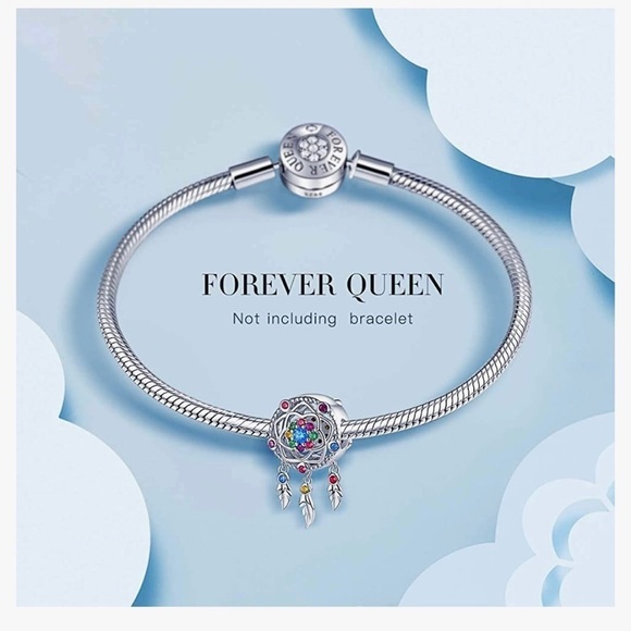 FOREVER QUEEN Dream Catcher Feathers Tassel Colorful CZ Sterling Silv Ch… - Picture 3 of 14